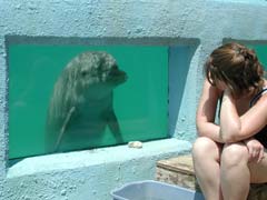 Shannon with Ake at window